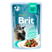 Фото Brit Premium Gravy Beef fillets Брит для кошек кусочки филе говядины в соусе пауч