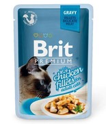 Фото Brit Premium Gravy Chiсken fillets Брит для кошек кусочки филе курицы в соусе пауч