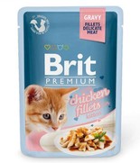 Фото Brit Premium Gravy Chiсken fillets for kitten Брит для котят кусочки филе курицы в соусе пауч