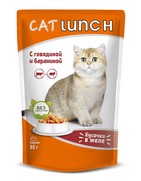 Фото Cat lunch паучи для кошек кусочки в желе говядина с бараниной