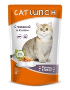 Фото Cat lunch паучи для кошек кусочки в желе говядина с языком