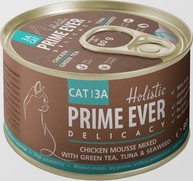 Фото Prime Ever Delicacy консервы для кошек Мусс из цыпленка с тунцом, зеленым чаем и водорослями 