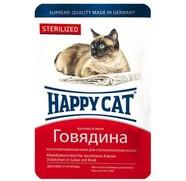 Фото Happy Cat Пауч для стерилизованных кошек кусочки в желе говядина