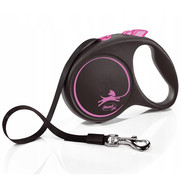 Фото Flexi Black Design Рулетка Флекси Дизайн для собак M 5м*25кг (ремень) черная с розовым