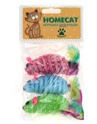 Фото HOMECAT Игрушка для кошек мышки полосатые с пером гремящие 3шт 7см