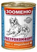 Фото Зооменю консервы для собак Гастрокомфорт риет с индекой