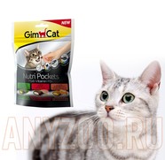 Фото GimCat Nutri Pockets Мальт-витамины Микс хрустящие подушечки с начинкой для кошек