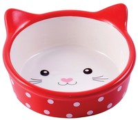 Фото Керамик миска керамическая для кошек мордочка кошки красная в горошек
