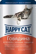 Фото Happy Cat - Хэппи Кэт пауч для кошек Нежные кусочки в желе Говядина и Печень с зеленым горошком