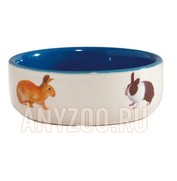 Фото Beeztees Миска керамическая с изображением кролика, голубая 11,5см