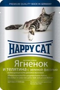 Фото Happy Cat - Хэппи Кэт пауч для кошек Нежные кусочки в желе Ягненок и Телятина с зеленой фасолью