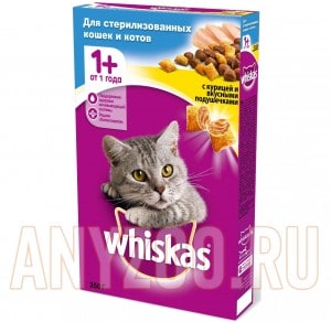 Купить Whiskas Вискас Подушечки Сухой корм для кастрированных и стерилизовнных котов и кошек Курица 
