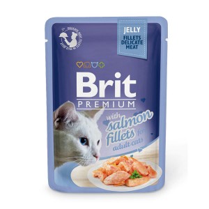 Купить Brit Premium Jelly Salmon fillets Брит для кошек кусочки филе лосося в желе пауч 