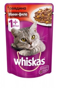 Купить Whiskas - Вискас Пауч Мини-филе с говядиной в желе для взрослых кошек 