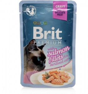 Купить Brit Premium Gravy Salmon fillets Брит для кошек кусочки филе лосося в соусе пауч 
